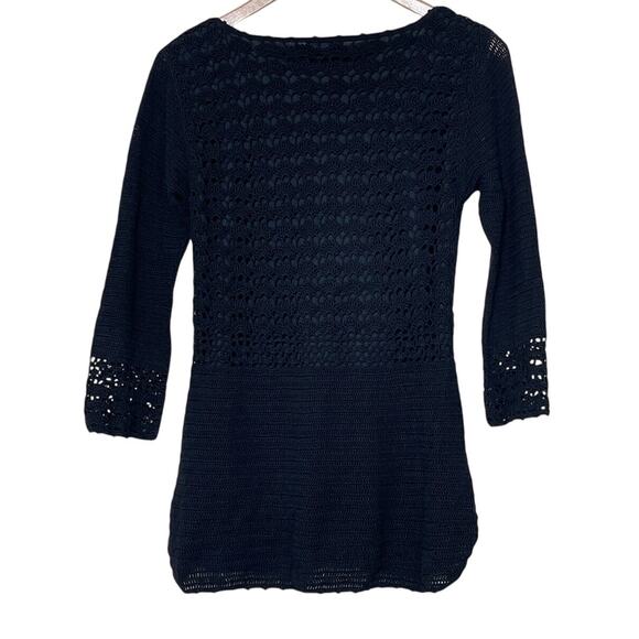 Lilly Pulitzer Women's M Black Crochet 3/4 Sleeve V Neck Whimsigoth Blouse Top - Picture 3 of 6